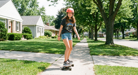 VelociTech Electric Skateboard 350W with Remote - lifestyle action photography