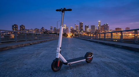 VelociTech Folding Electric Scooter 20-Mile Range - lifestyle product photography