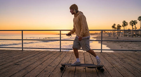 VelociTech V6 Electric Skateboard - lifestyle action photography