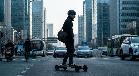 VelociTech V6 Pro Electric Skateboard 500W - lifestyle action photography