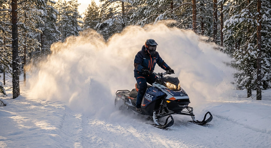 VelociTech Electric Snowmobile All-Terrain - lifestyle action photography